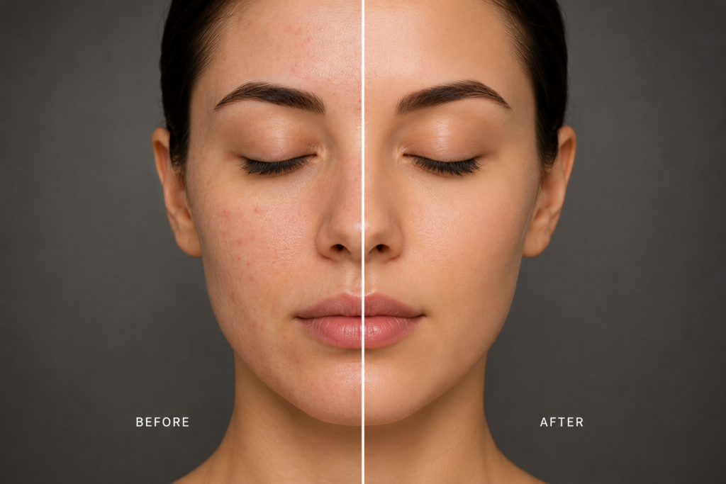 Before and after skin treatment results at Opal Skin Studio in Port Coquitlam